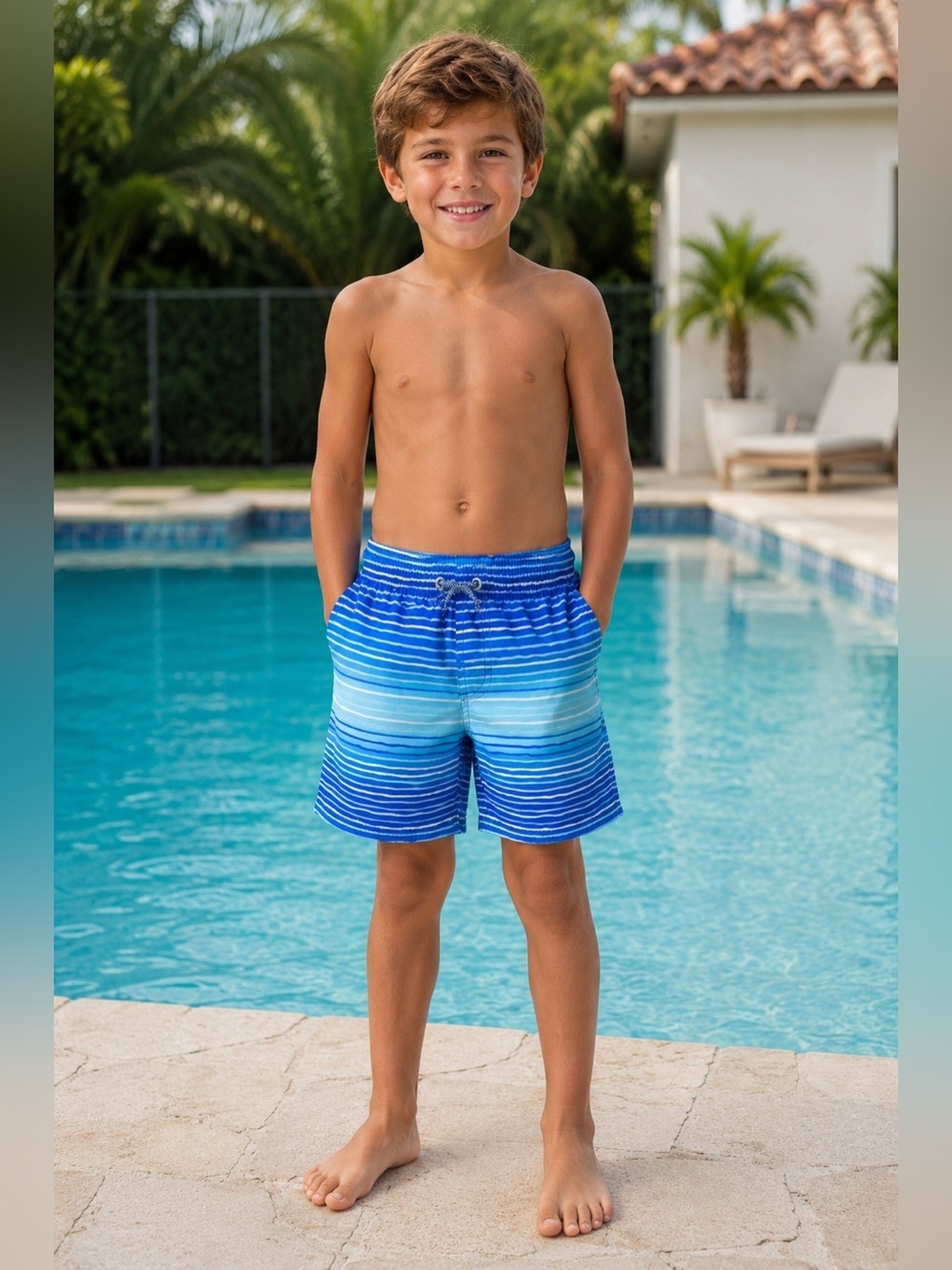 wonder nation Blue and White Lined Swim Shorts